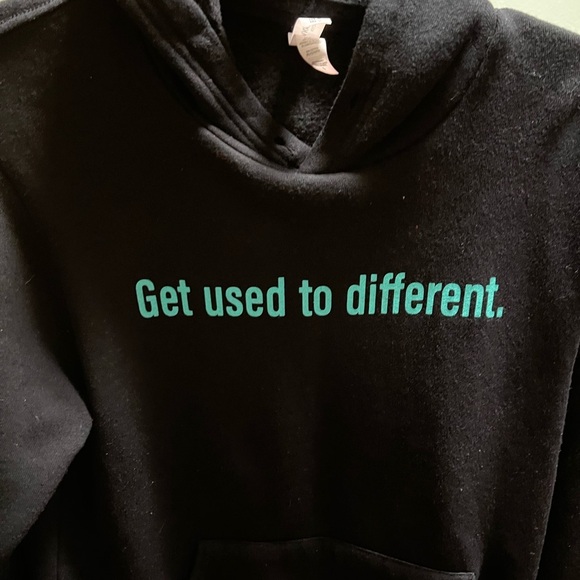 Bella Canvas Black Hoodie with Teal Text “get Used To Different” The Chosen #224 - Picture 2 of 5